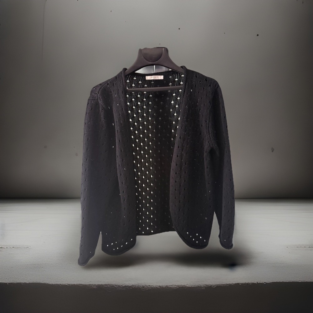 Liz Claiborne Black‎ Cropped Open Knit Cardigan Sweater Bolero Women medium
